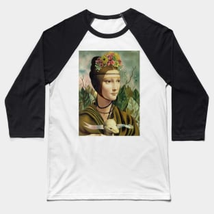 Self Portrait by Frida K. and Lady with a Ermine by Leonardo da Vinci Baseball T-Shirt